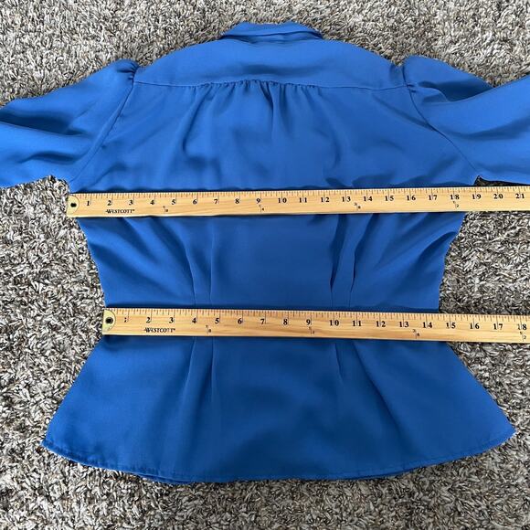 Vintage Blouse Top Size XS Small Royal Blue Puff Sleeve Secretary Retro Twee - Picture 12 of 13